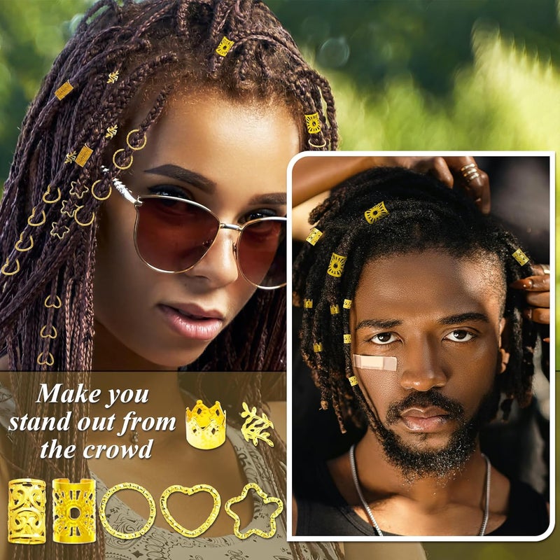 Fscwlmon 260 Pcs Hair Jewelry for Braids,Hair Beads Accessories for Dreadlock,Metal Hair Clips Cuffs Rings,Loc Rave Hair Charm Decorations Adjustable Kits for Men Women - Image 4